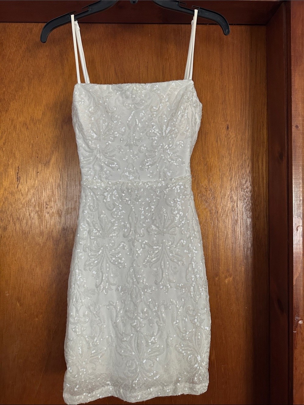 Windsor White Sequin Spaghetti Strap Mini Dress